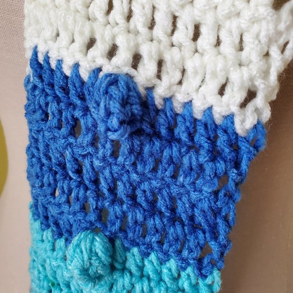 Crochet Popcorn Blue Skinny Scarf/New - Picture 2 of 5